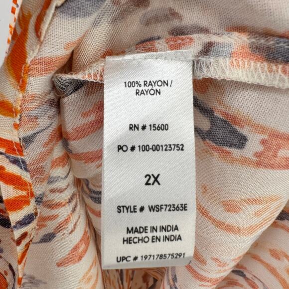 New Democracy Ikat Print Ruffle Collar 3/4 Sleeve Shirt Womens Plus Size 1X - Picture 8 of 8